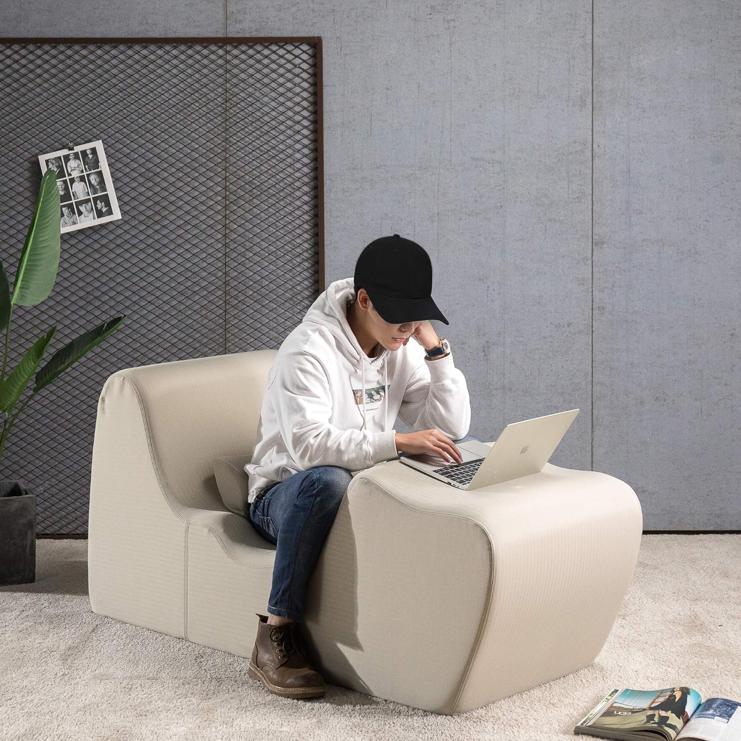 零壓力躺椅休閑游戲地板沙發高密度海綿工作桌椅客廳泡沫懶人躺椅