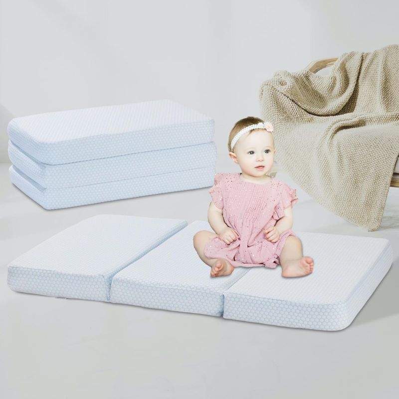 便攜折疊嬰兒床墊凝膠記憶棉床墊涼感夏季三折折疊軟墊嬰兒床墊子