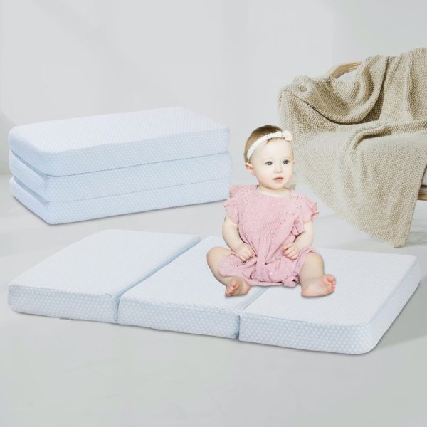 便攜折疊嬰兒床墊凝膠記憶棉床墊涼感夏季三折折疊軟墊嬰兒床墊子