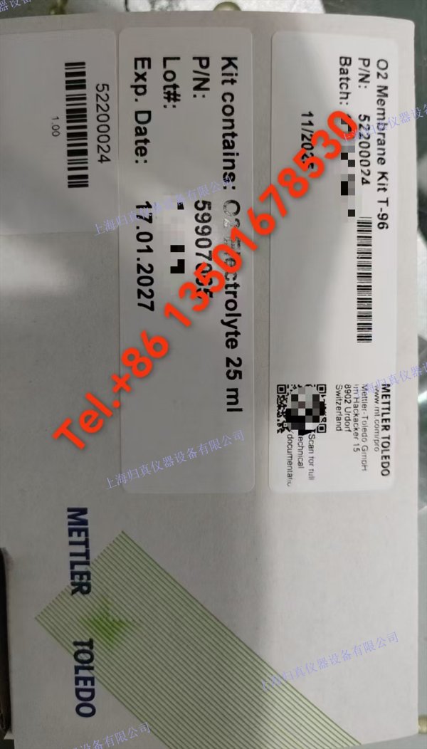 瑞士梅特勒托利多Mettler Toledo溶氧電極膜KIT T-96訂貨號 52200024 MT維護備件52 200 024用於DO感測器包含電解液和膜片