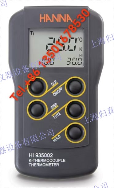 HANNA HI935002 雙通道K型熱電偶溫度計 雙通道K型熱電偶溫度計 - HI935002 是一款數字防水溫度計。該儀錶利用多種可互換探頭為兩個可用輸入