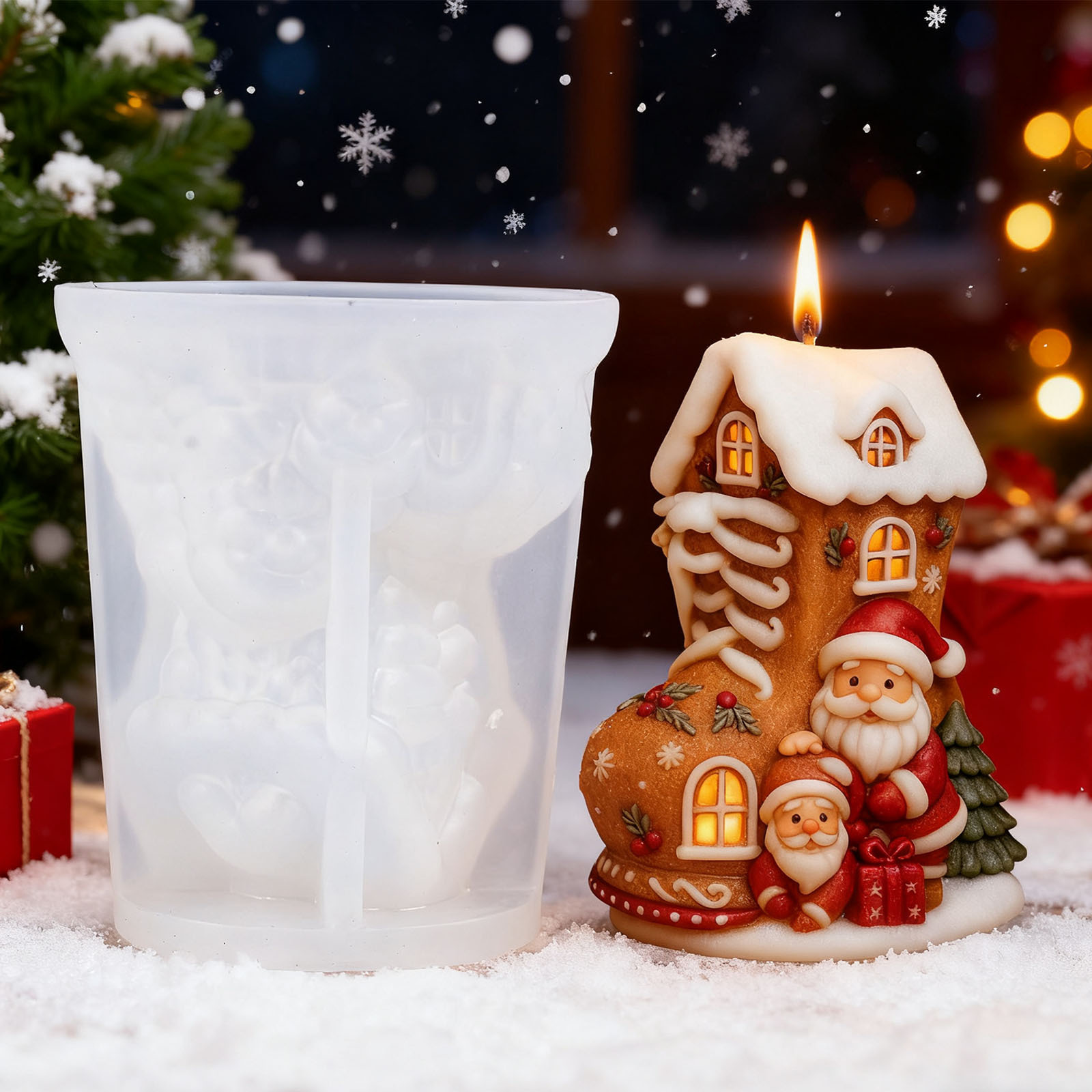 Christmas Santas Candles Silicone Mold DIY Handmade Christmas Aromatherapy Gypsum Silicone Grinding Tool Cross-border