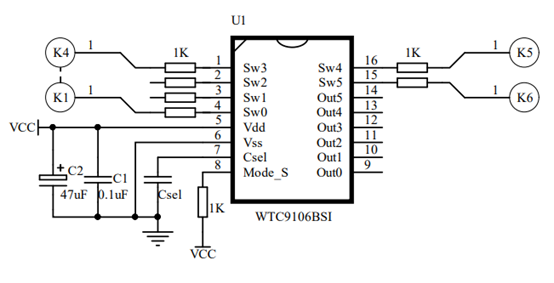 WTC9106BSI---6通道電容式觸摸IC