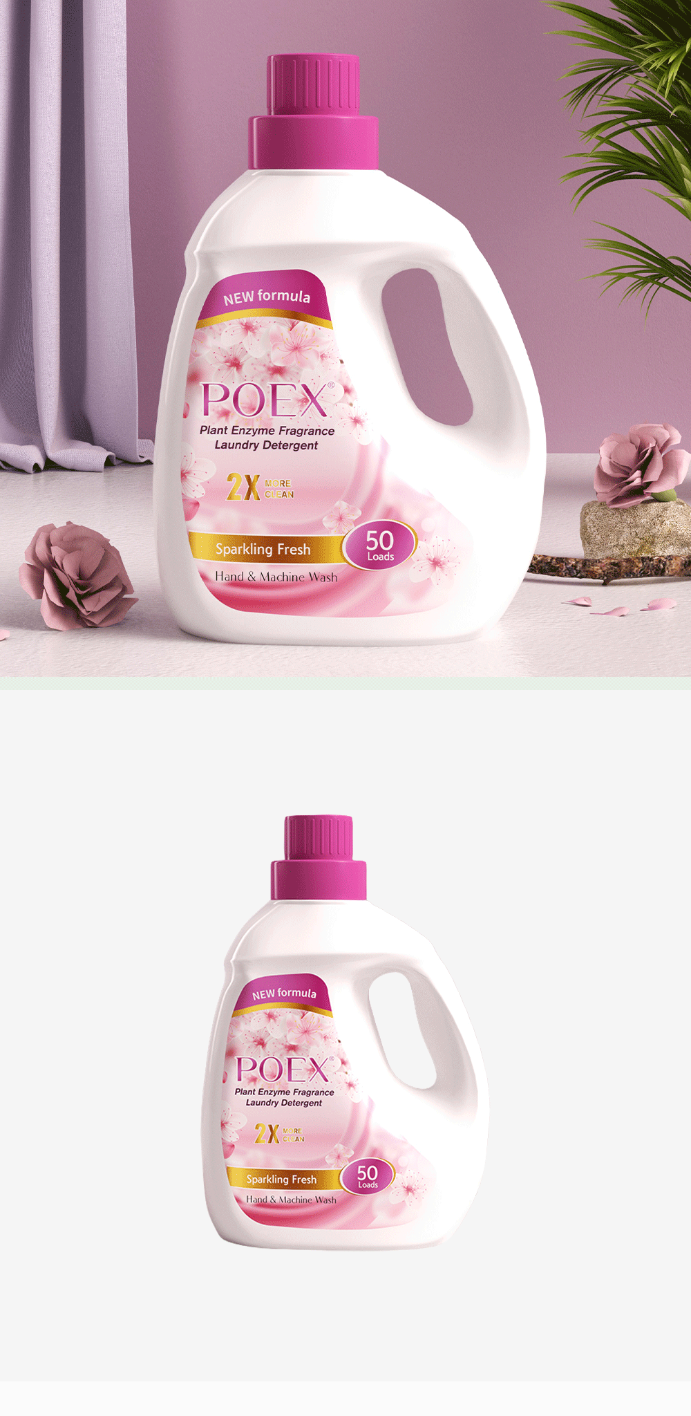POEX Plant Enzyme Fragrance Laundry Detergent Sparkling Fresh 50 Loads for Hand and Machine Wash