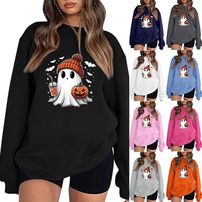 Halloween Sweatshirts for Women UK Cute Ghost Graphic Long Sleeve Jumpers
Halloween Sweatshirts for Women UK Cute Ghost Graphic Long Sleeve Jumpers
