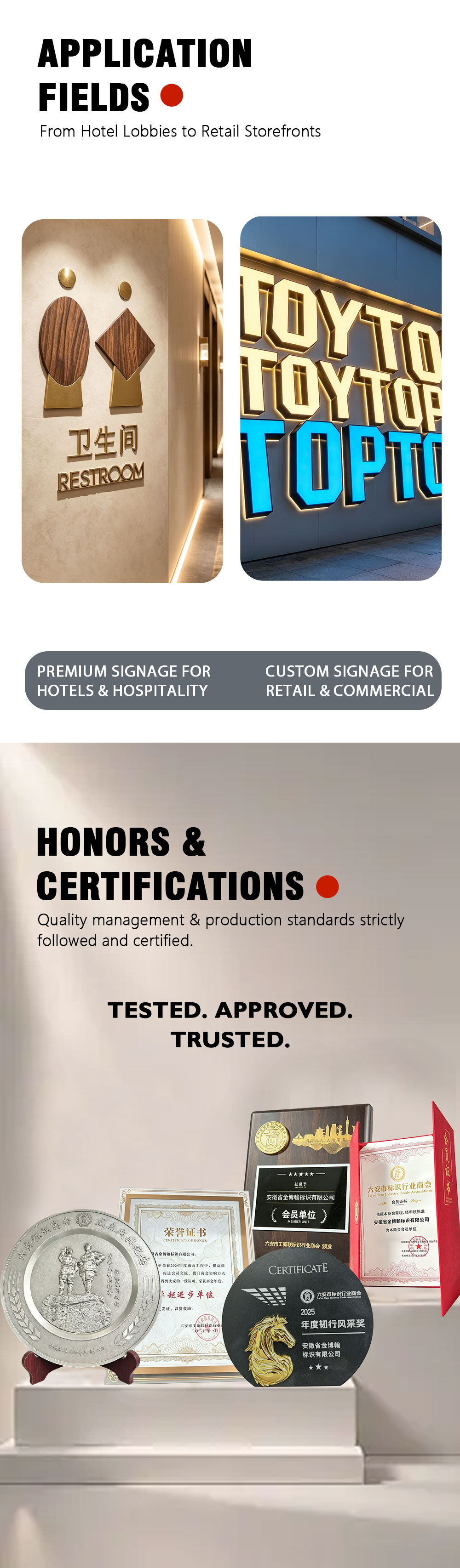 Custom 3D Bronze Backlit Chinese Character LED Sign