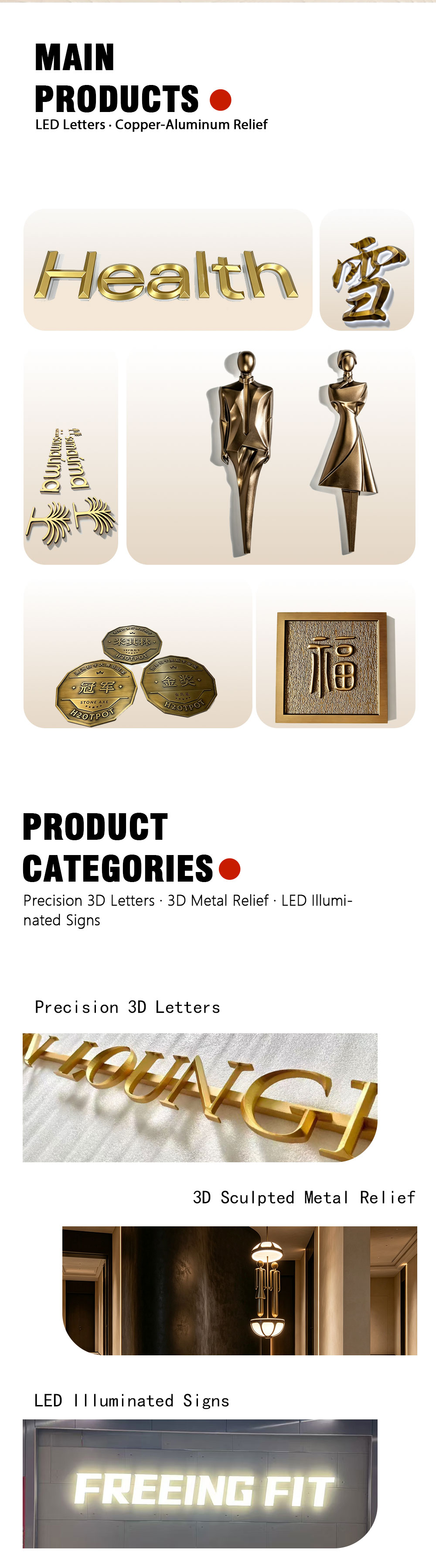 Custom 3D Bronze Backlit Chinese Character LED Sign