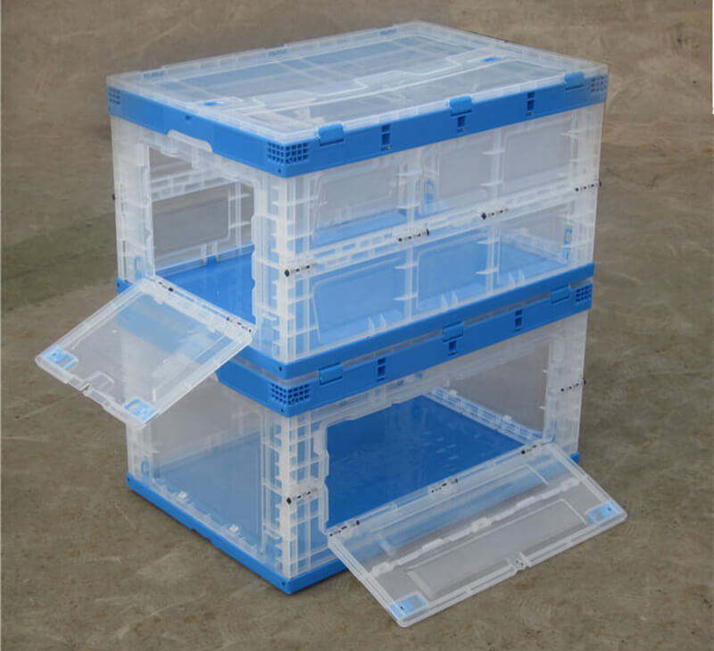 Front open storage box 650*440*360 mm transparent collapsible bin with lid
