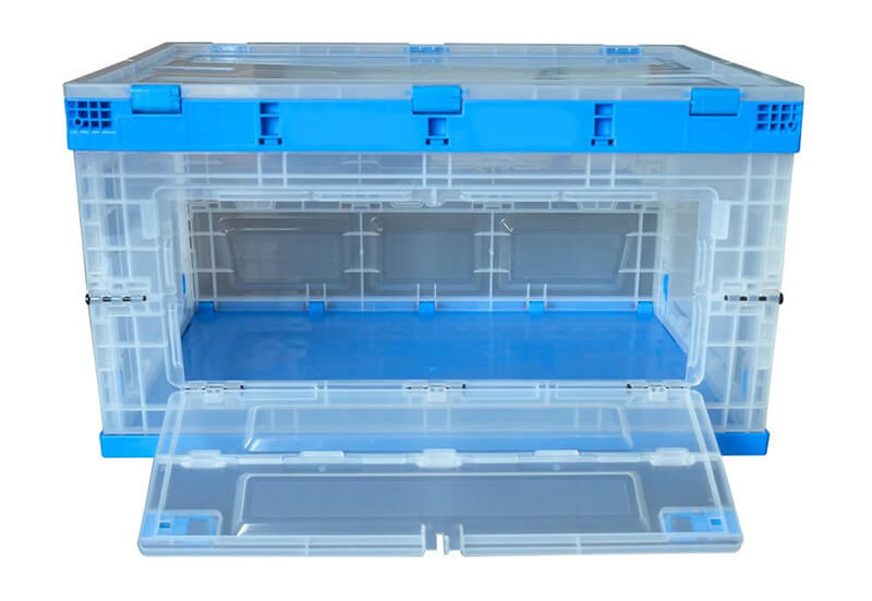 Front open storage box 650*440*360 mm transparent collapsible bin with lid