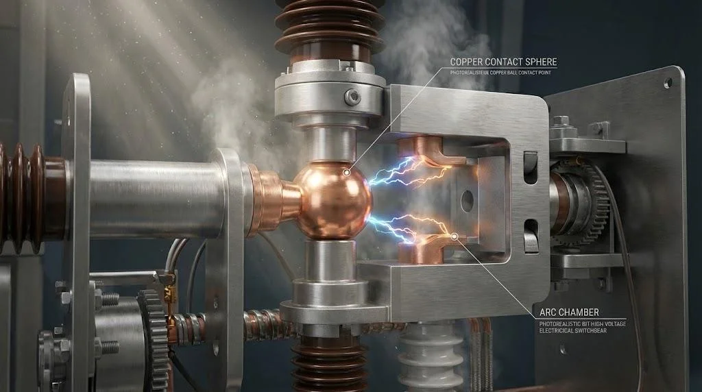 Copper balls used as arcing contacts in high-voltage switchgear and circuit breakers.