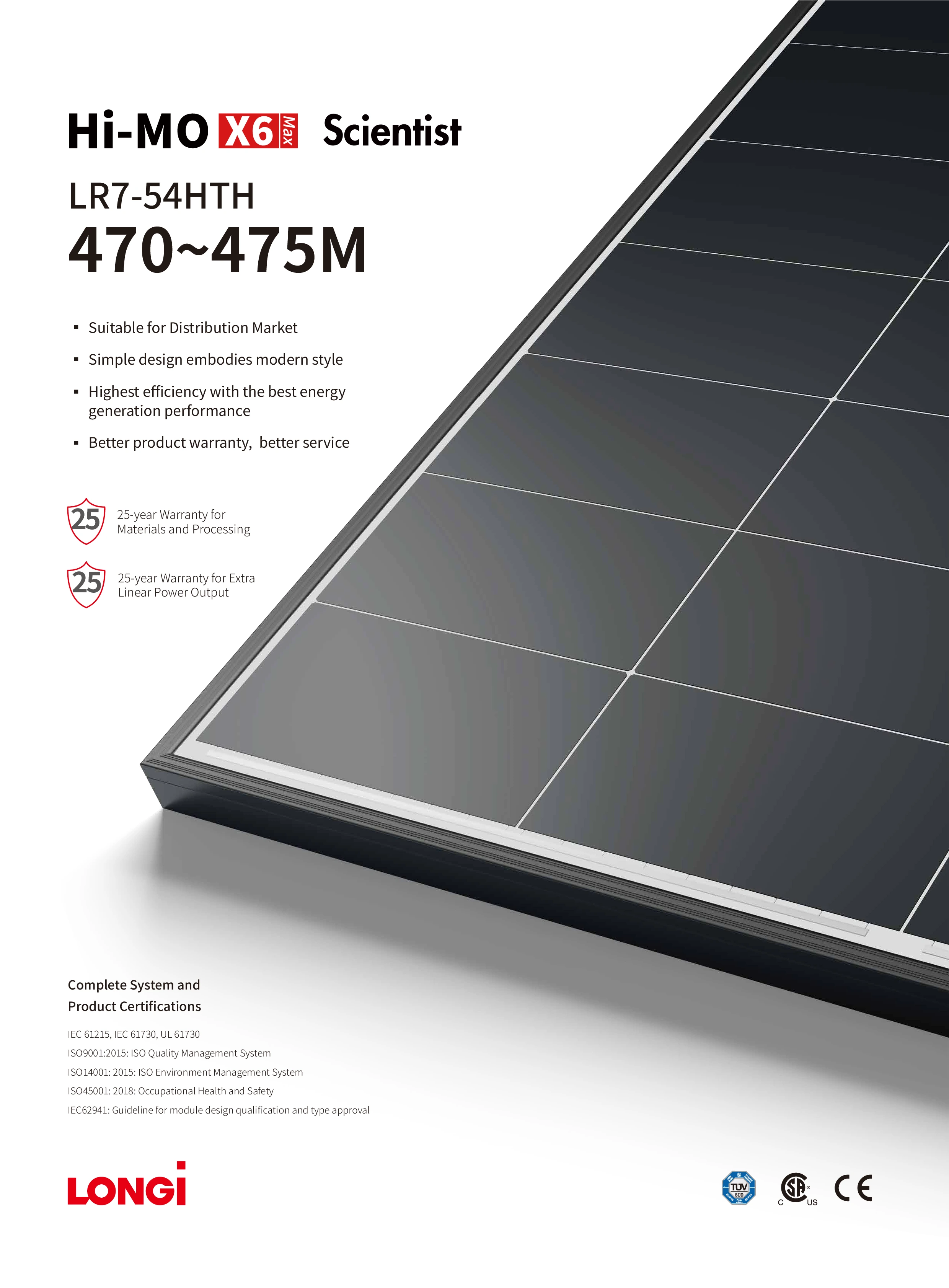 LONGi Solar Hi-MO X6 Max Scientist LR7-54HTH 470–475W Solar Panel
