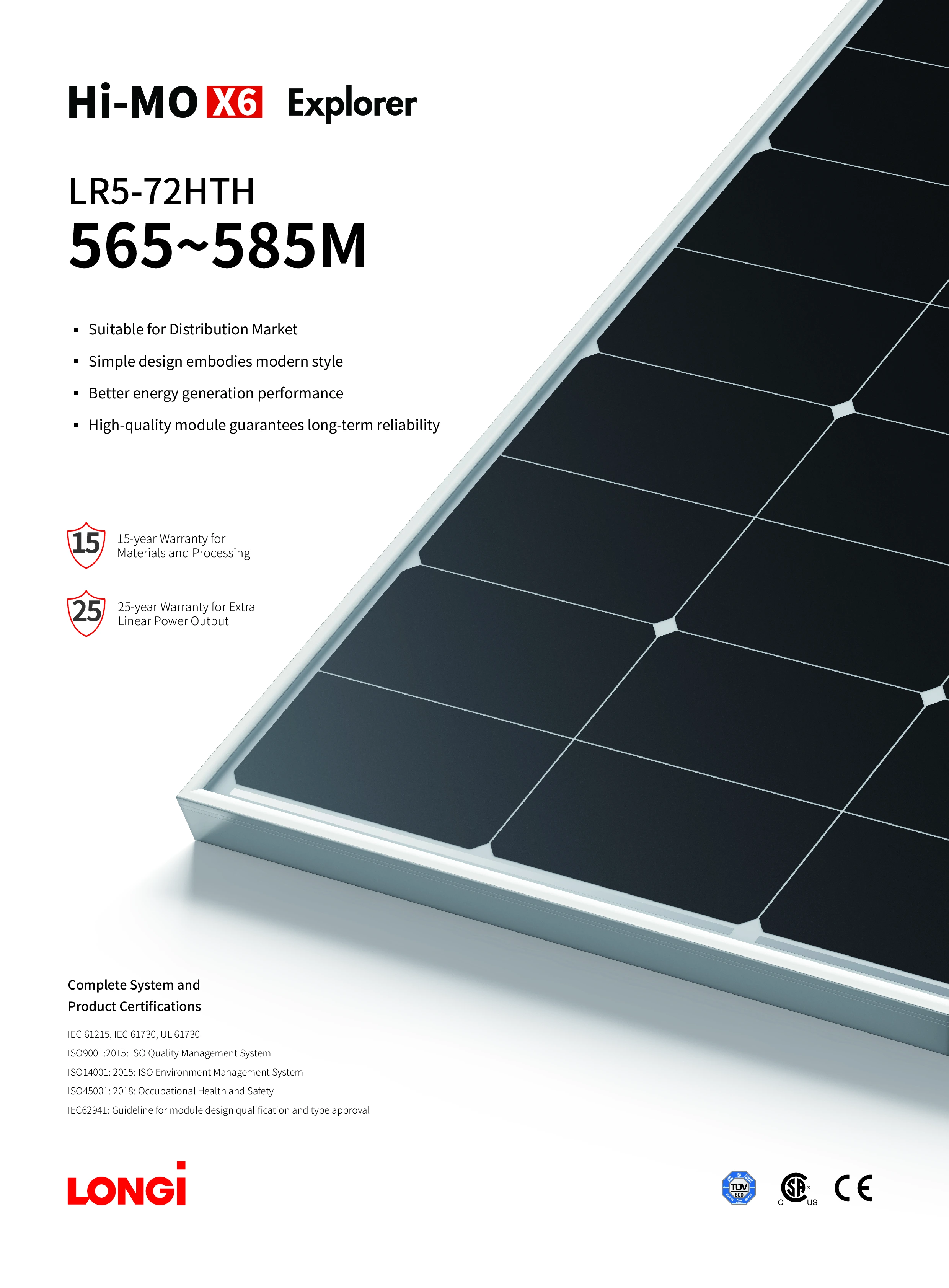 LONGi Solar Hi-MO X6 LR5-72HTH 565–585W Solar Panel