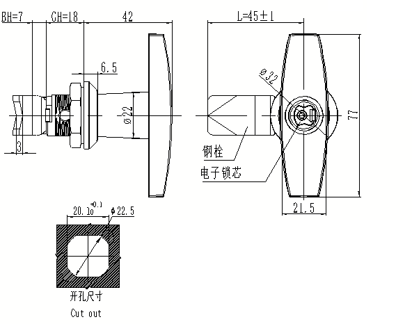DS305-H电子把手锁（无源电子锁）尺寸
