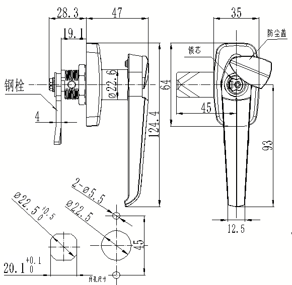 DS317电子把手锁（无源电子锁）尺寸