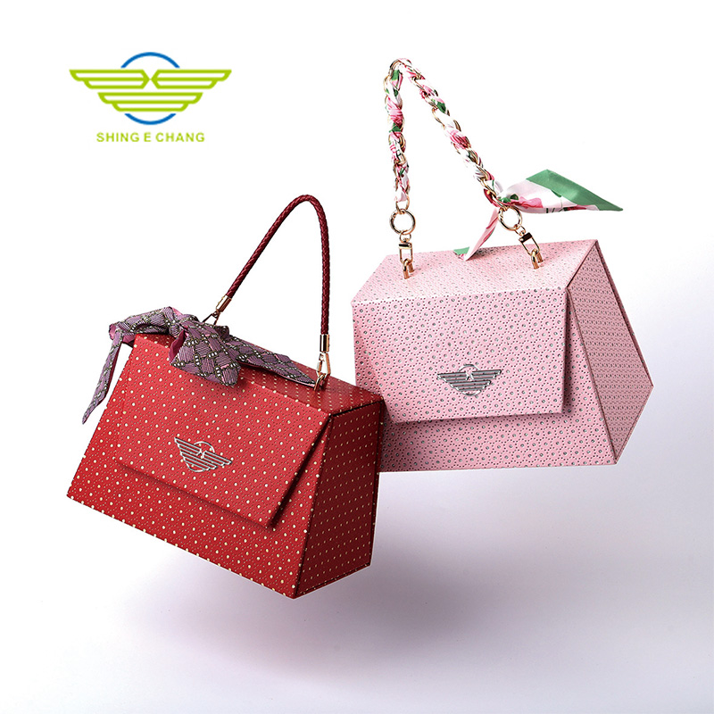 時(shí)尚手提折疊盒 波點(diǎn)印花絲帶裝飾 定制禮盒包裝 