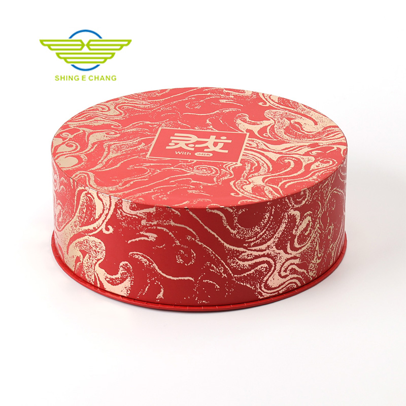 國潮風(fēng)圓形月餅盒 創(chuàng)意燙金靈龍紋中秋禮盒 烘焙糕點包裝空盒定制