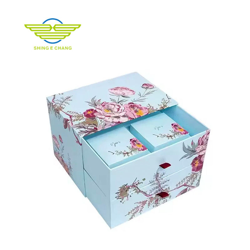 粉花淡藍(lán)月餅收納盒 抽屜式結(jié)構(gòu) 中秋送禮自用兩相宜 