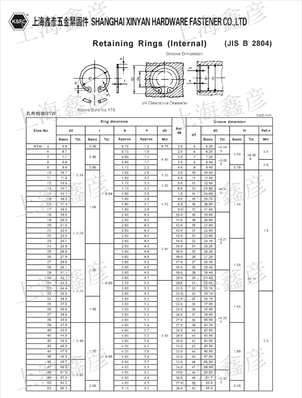 孔用擋圈RTW C形止動(dòng)輪（孔用） 孔用彈性擋圈 孔用卡簧 