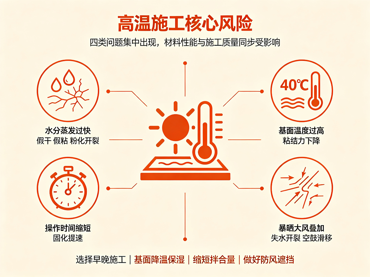 高温施工防水起皮、瓷砖空鼓？看pp电子游戏官方网站全套体系标准化做法！