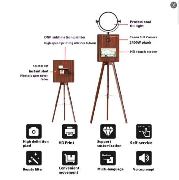 Luxury yet affordable solid wood AI-retro mirrored photo booth