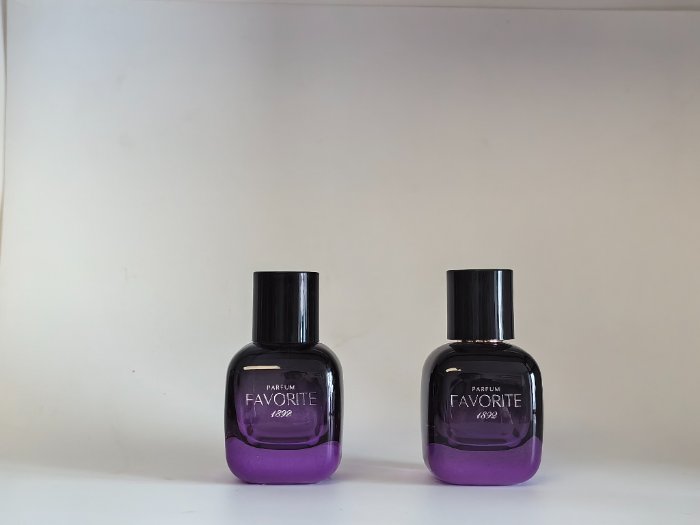 Purple perfume bottles and caps