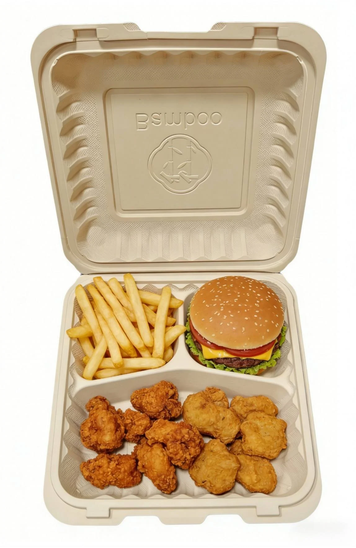 Eco-Friendly Clamshell Lunch Box 3 Compartment | Compostable Fast Food ...