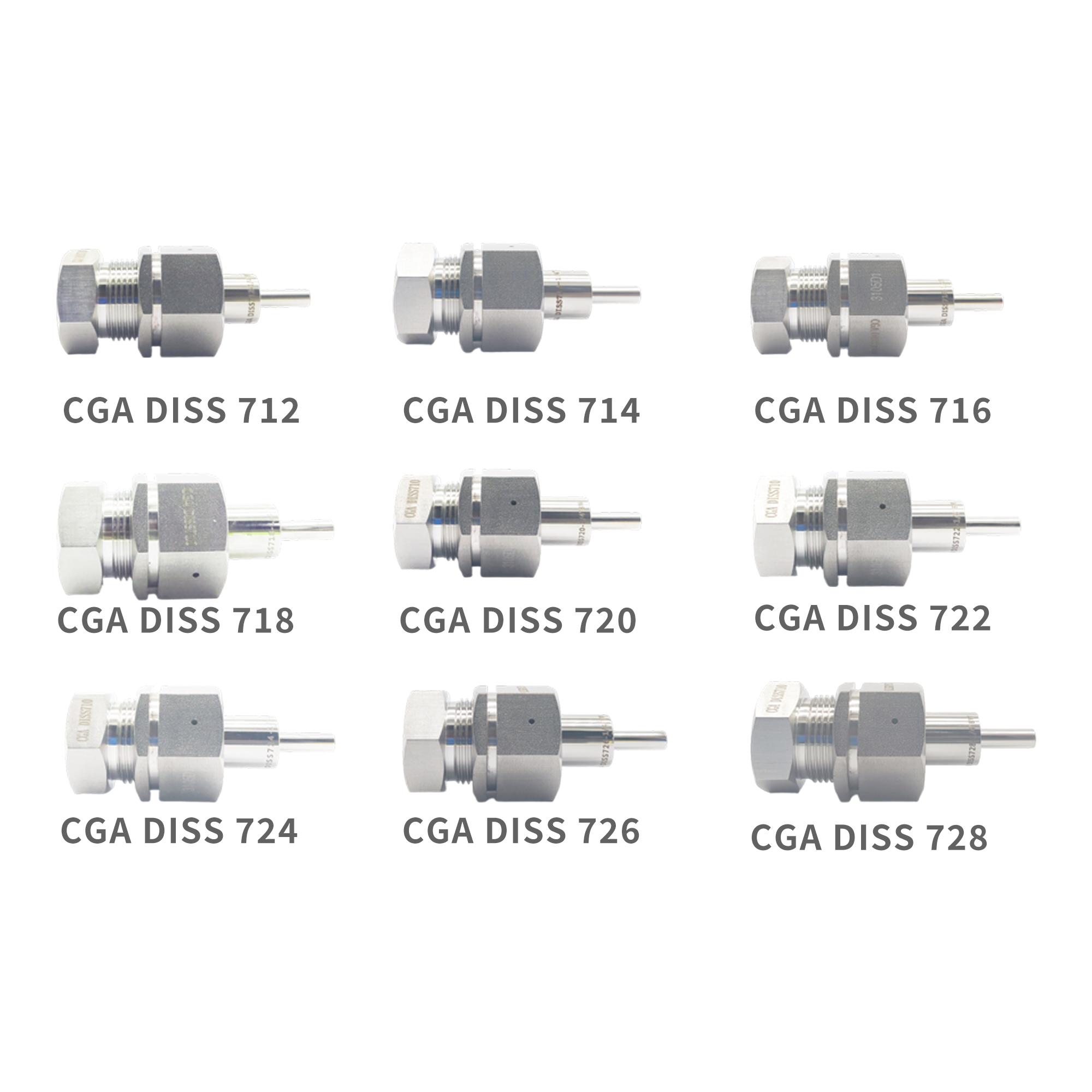氣瓶閥接頭，型號CGA DISS712/714/716/718/720/722/724/728鋼瓶接頭