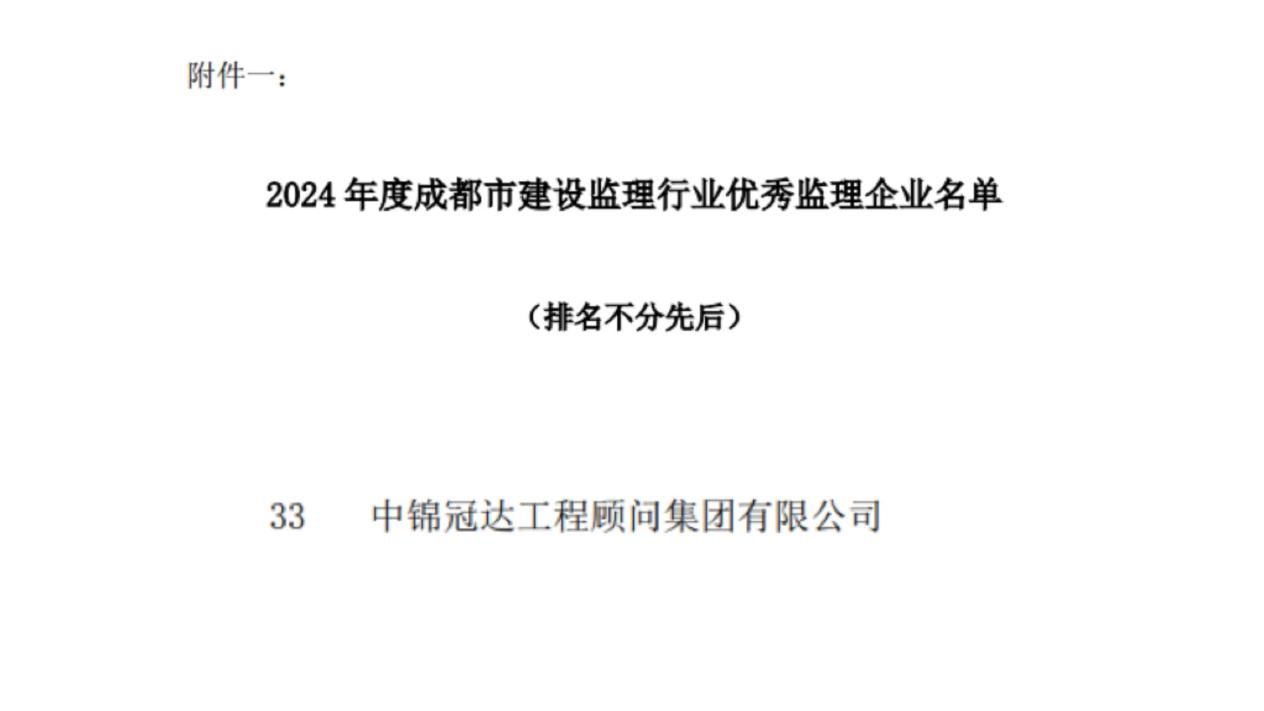 喜报 |热烈祝贺冠达集团荣获 2024 年度优秀监理企业等荣誉_中锦冠达工程顾问集团有限公司