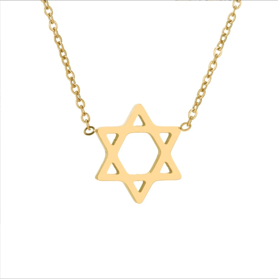 Israeli Star Chain David Star stainless steel simple six-pointed star necklace female ...