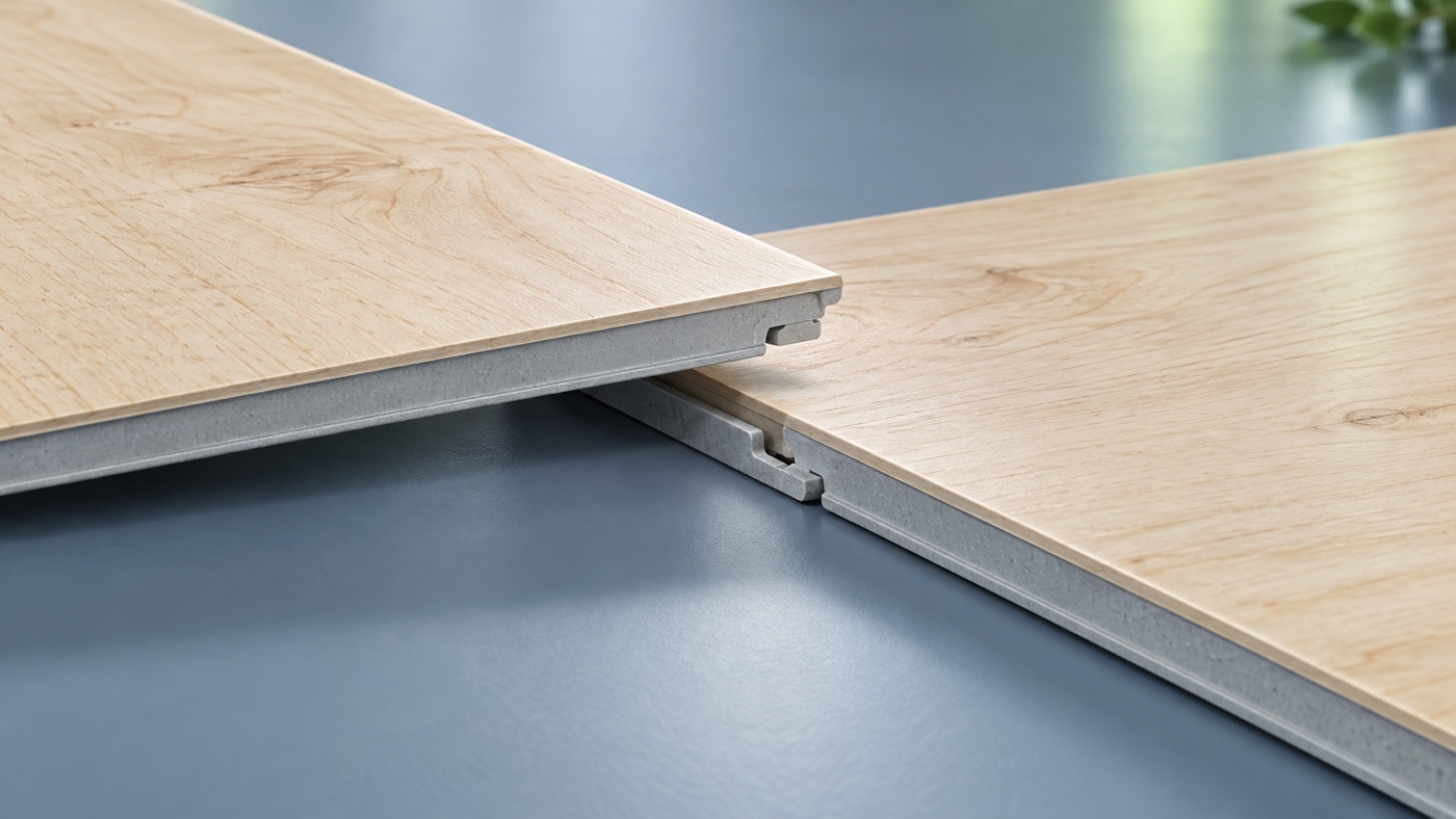 Close-up concept of the natural-maple micro-bevel and click profile