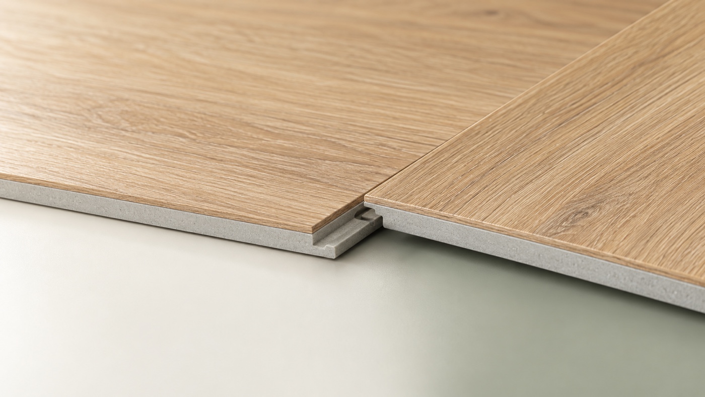 Close-up concept of the honey-ash surface and click-lock profile