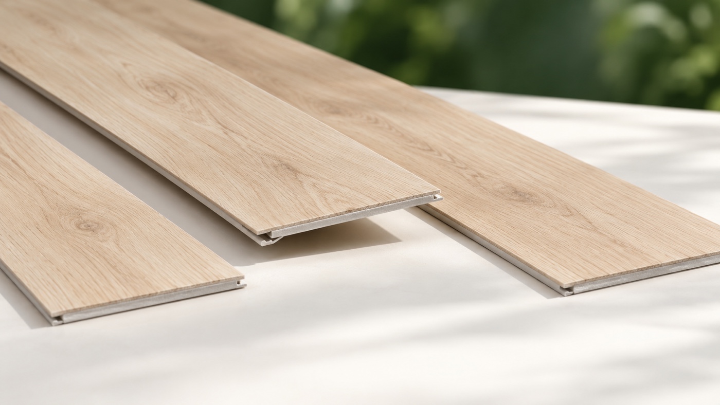 Three coordinated lengths and click profile of the washed-beech flooring concept
