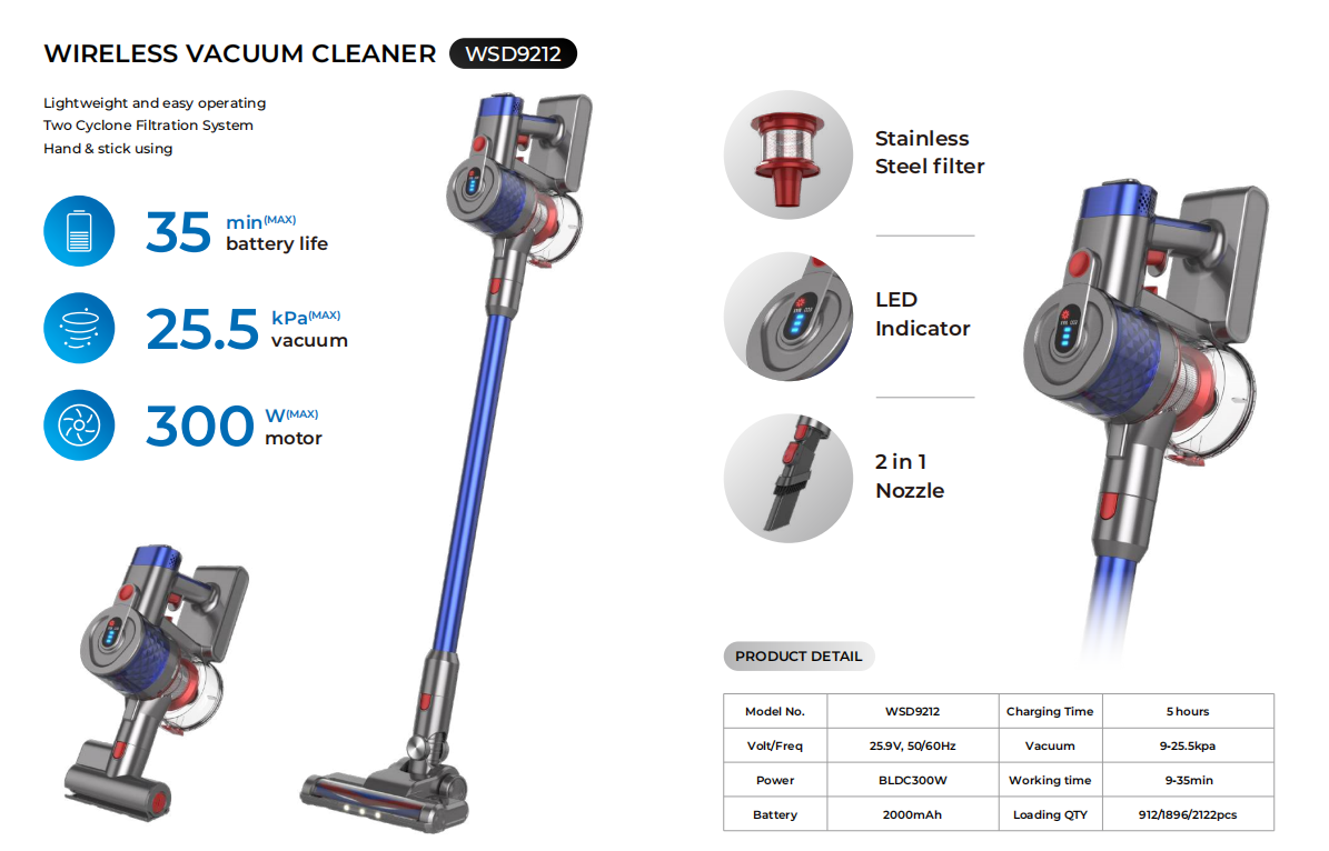 led display low noise wireless vacuum cleaner