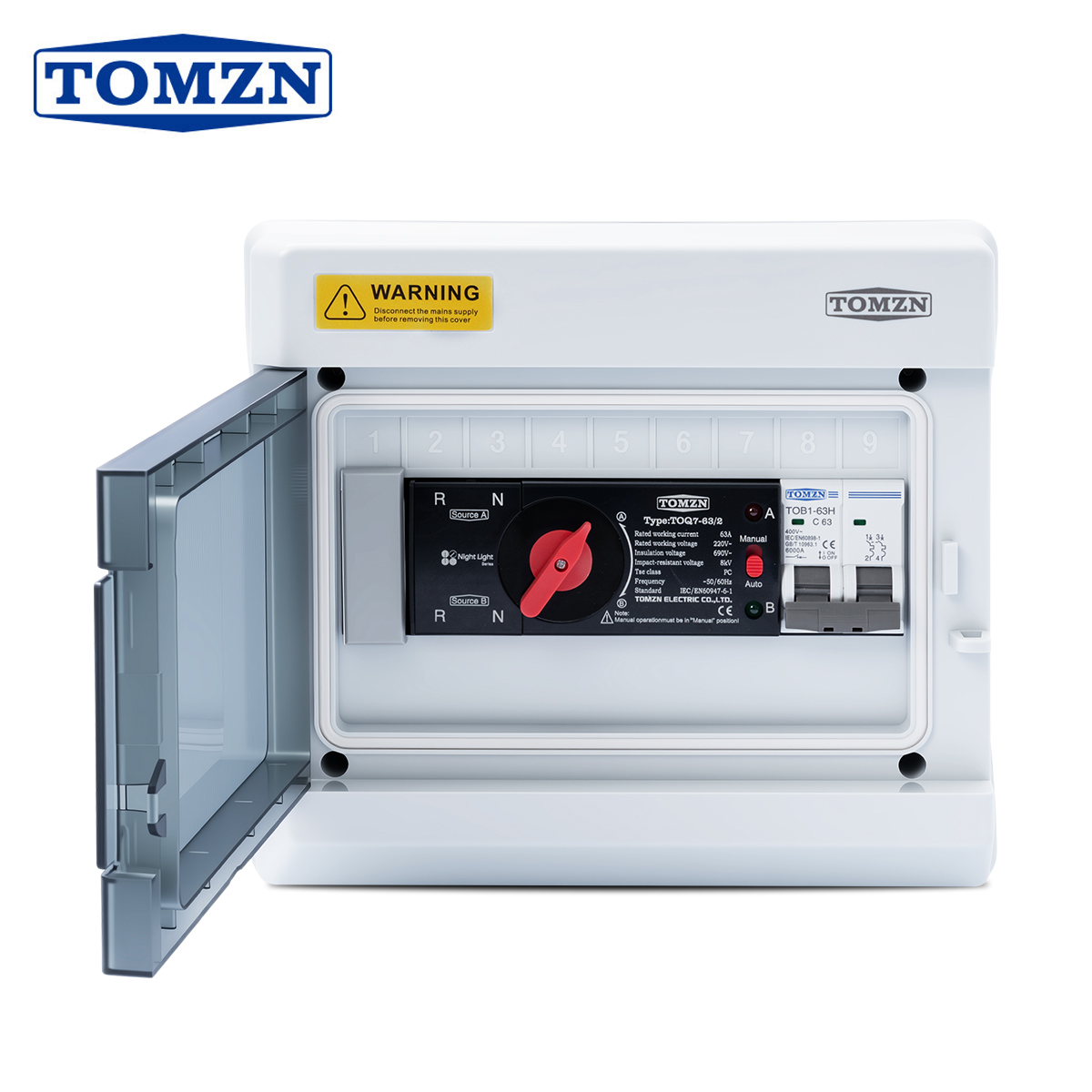TOMZN Dual Power Switch distribution Box 2P 63A Automatic Transfer ...