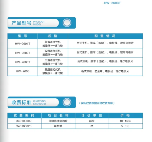 立式經皮神經電刺激儀HW-2601J、HW-2601T、 HW-2602T、HW-2603T、HW-2603
