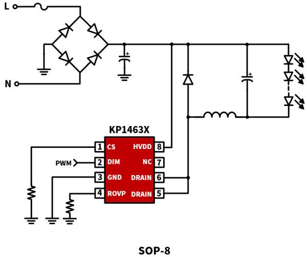 KP14632SGA帶PWM調(diào)光低功耗非隔離BUCK恒流芯片