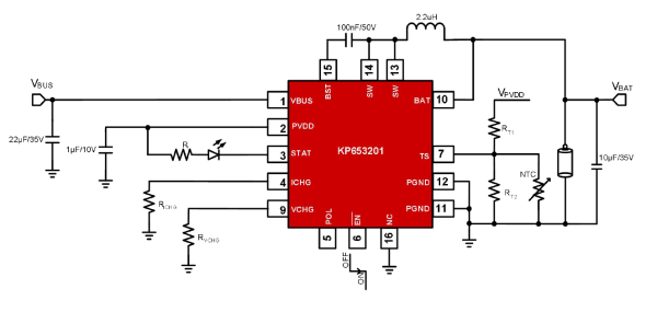 KP653201單節(jié)30V/3A帶JEITA溫度檢測(cè)的開(kāi)關(guān)降壓充電芯片