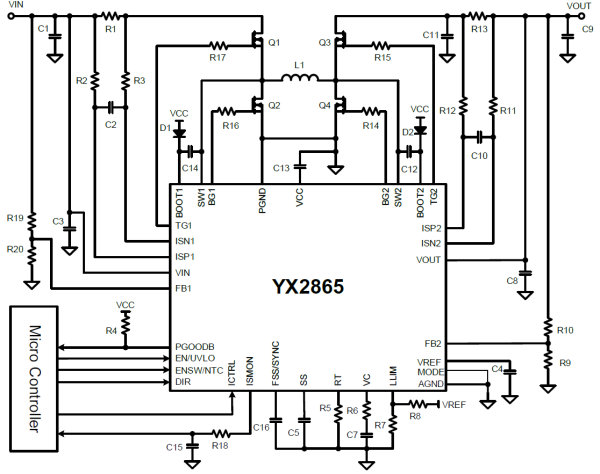 YX2865是一款支持65V耐壓雙向BUCK-BOOST升降壓CC/CV電源控制器芯片。