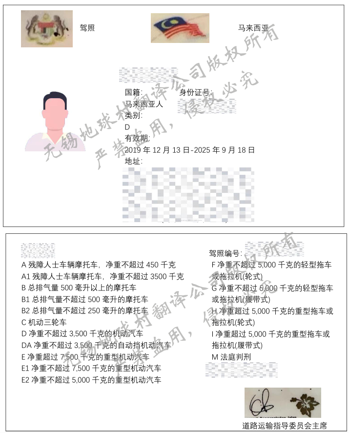 馬來西亞駕照翻譯模板-車管所認(rèn)可的無錫翻譯公司
