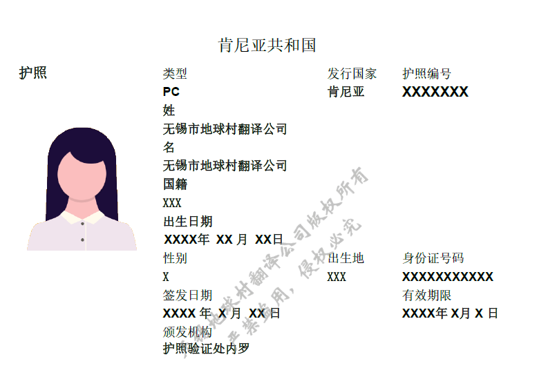 肯尼亞共和國(guó)護(hù)照翻譯模板-無(wú)錫翻譯公司-無(wú)錫證件翻譯蓋章