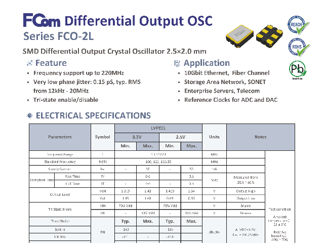 FCO-7L差分振蕩器封裝尺寸對比,差分振蕩器