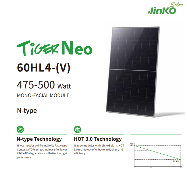 Jinko Solar Panel Tiger Neo 60HL4-(V) 470-500W JINKO Solar Energy