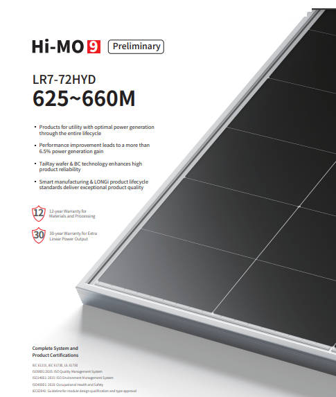 Longi Solar Panel 144 Cells Dual Glass 625W 635W 645W 655W JINKO Solar ...