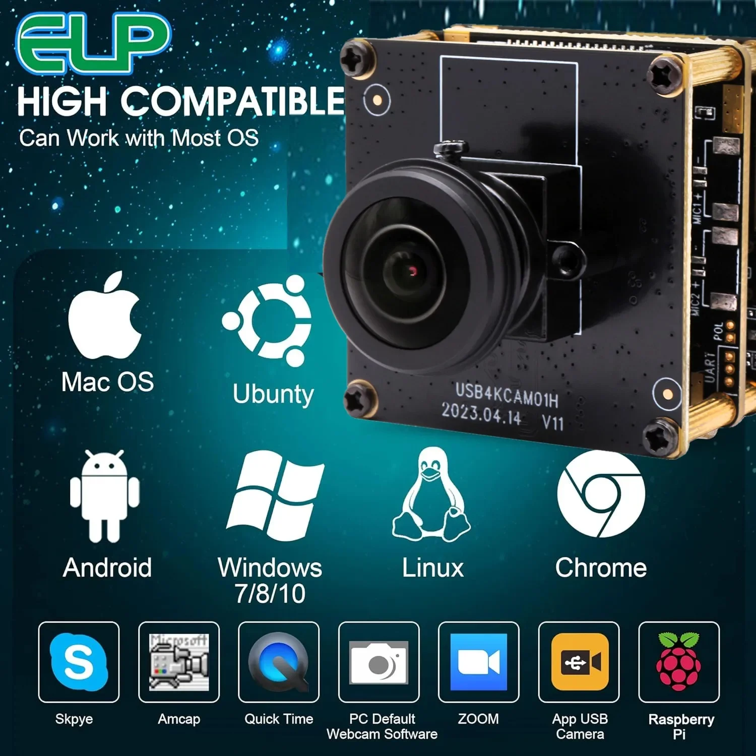 ELP 4K HDMI USB Camera Module H.264 60FPS No Distortion 100 Degree USB ...