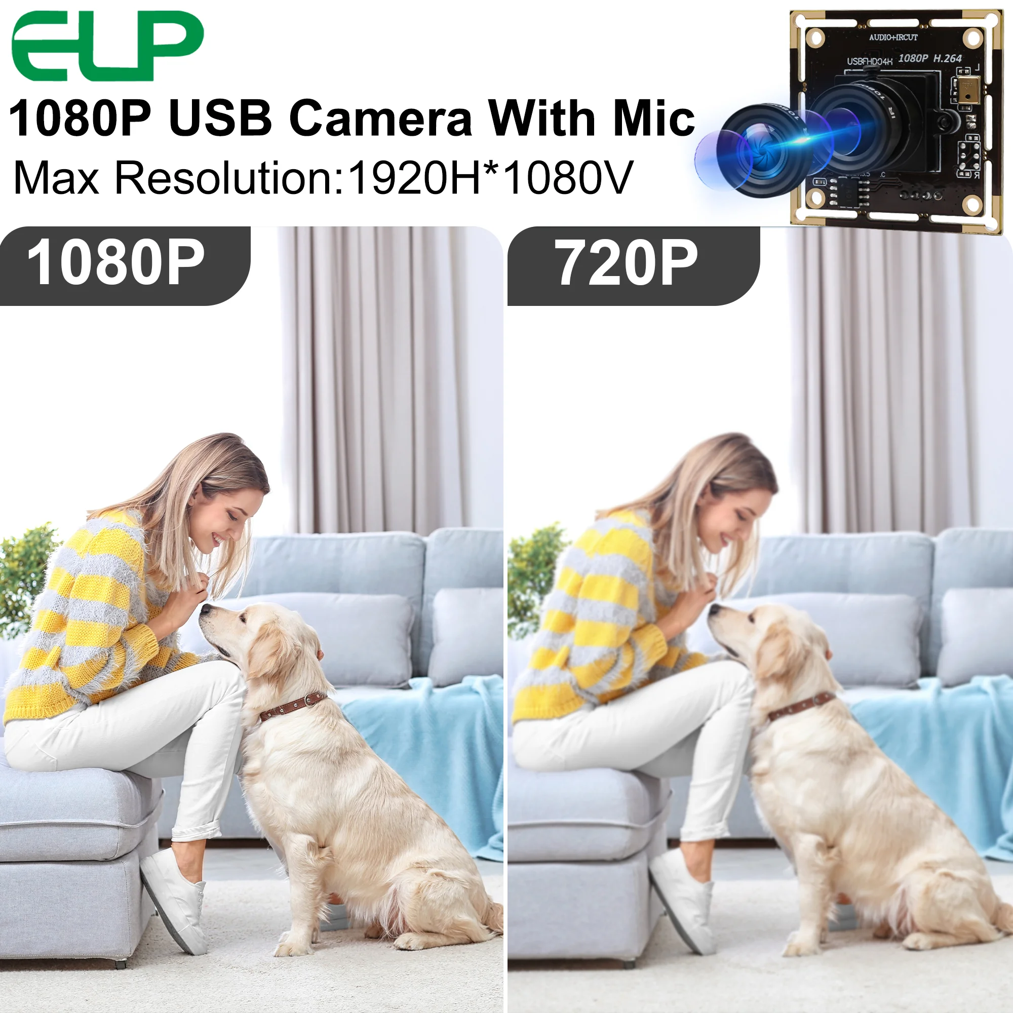 ELP 1080P USB Camera Module with Microphone,Mini Embedded Webcam Board ...