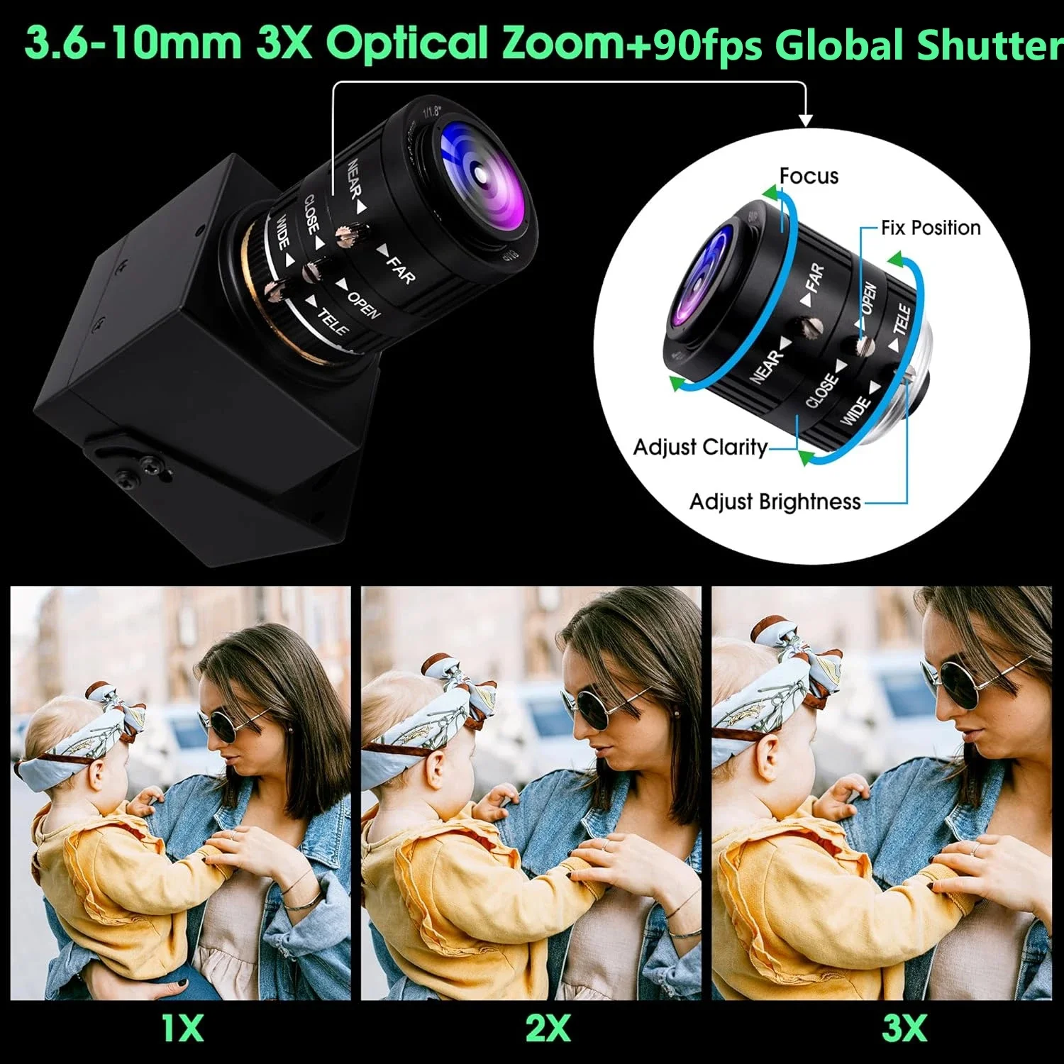 Camera Shutter Capture ELP 2MP Global Shutter 1080P 90fps High Speed Webcam With 3.6-10mm 3X ...