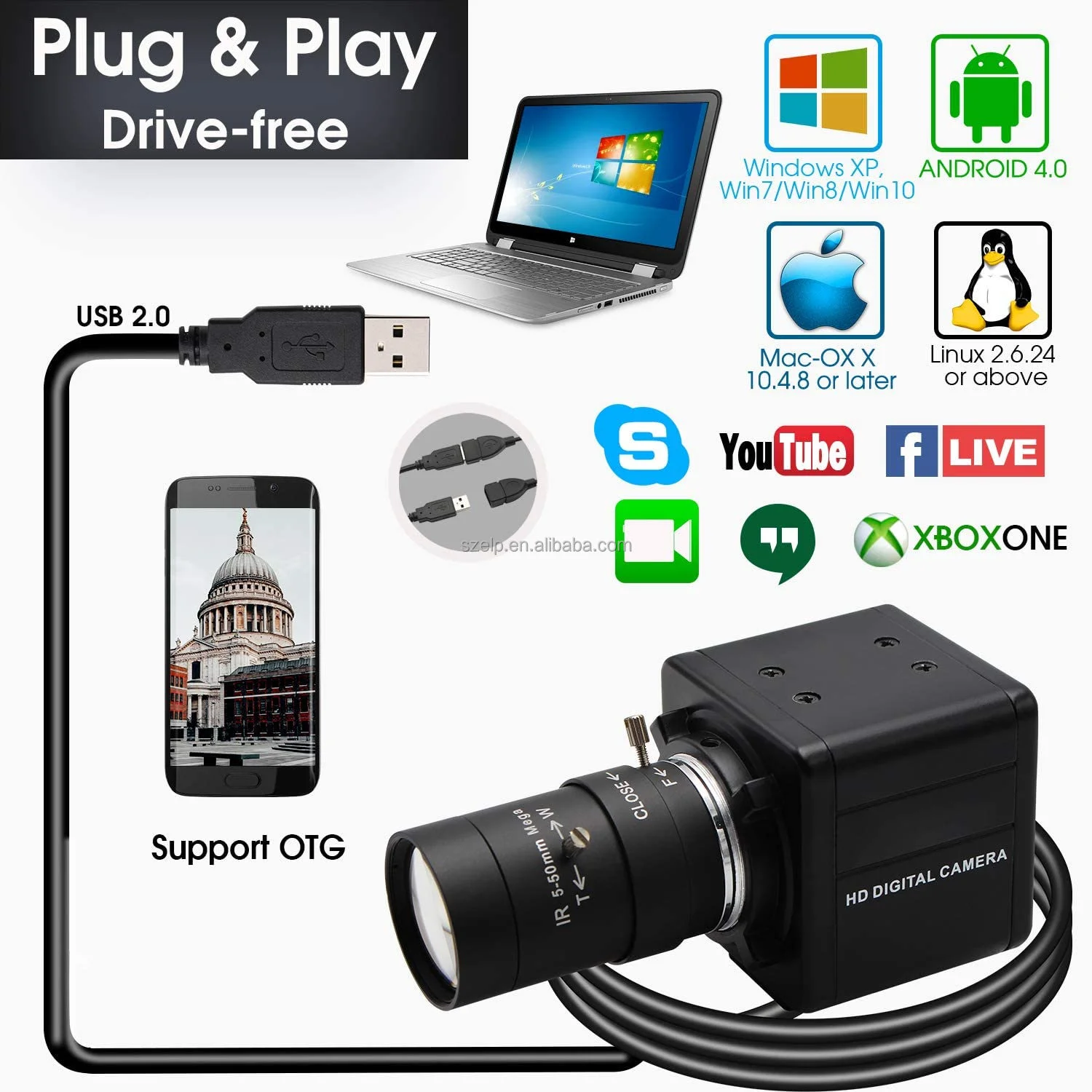 Ailipu 2MP 1200P High-Speed USB Camera with AR0234 Sensor