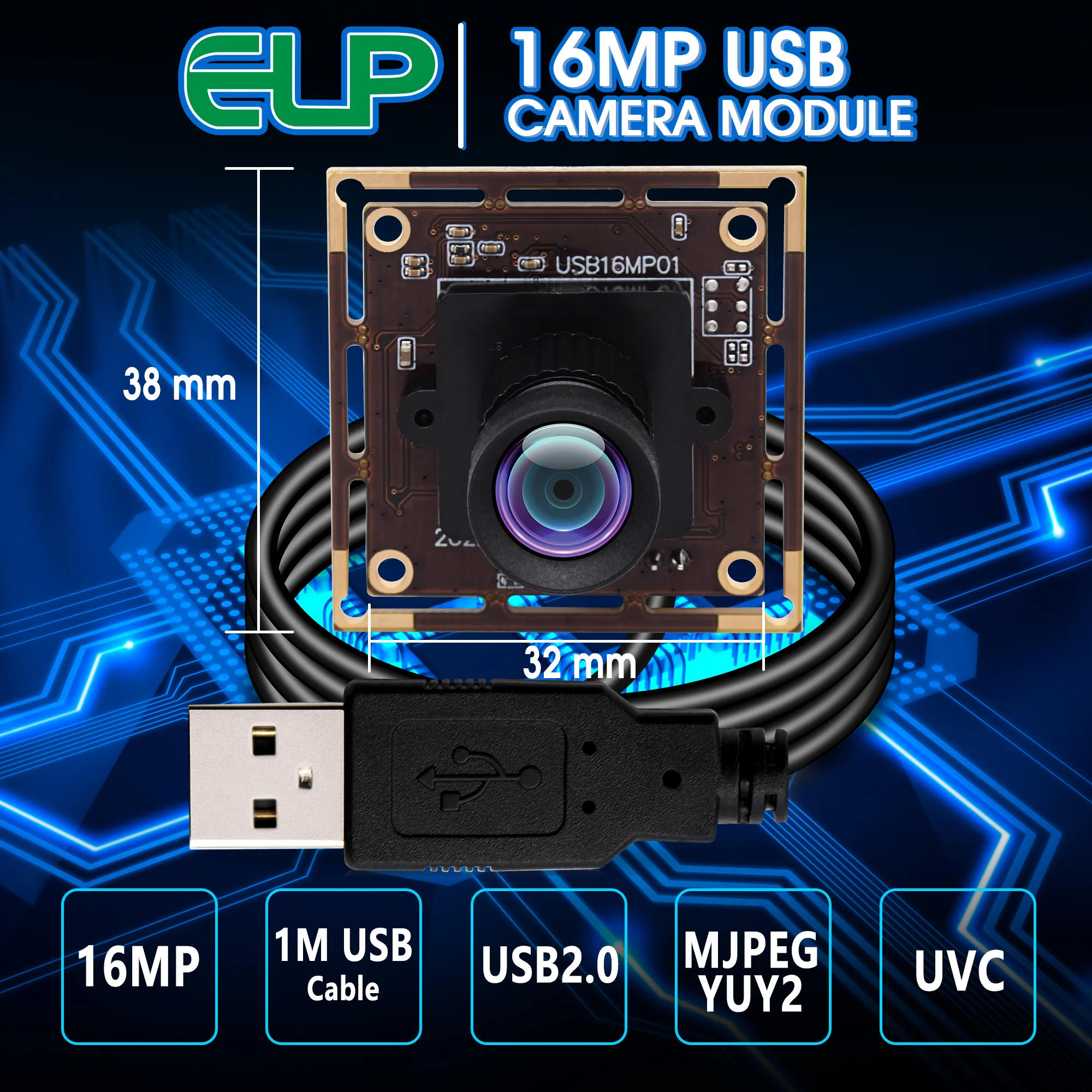 ELP 16MP 75 Degree No Distortion USB Camera Module IMX298 Lightburn ...