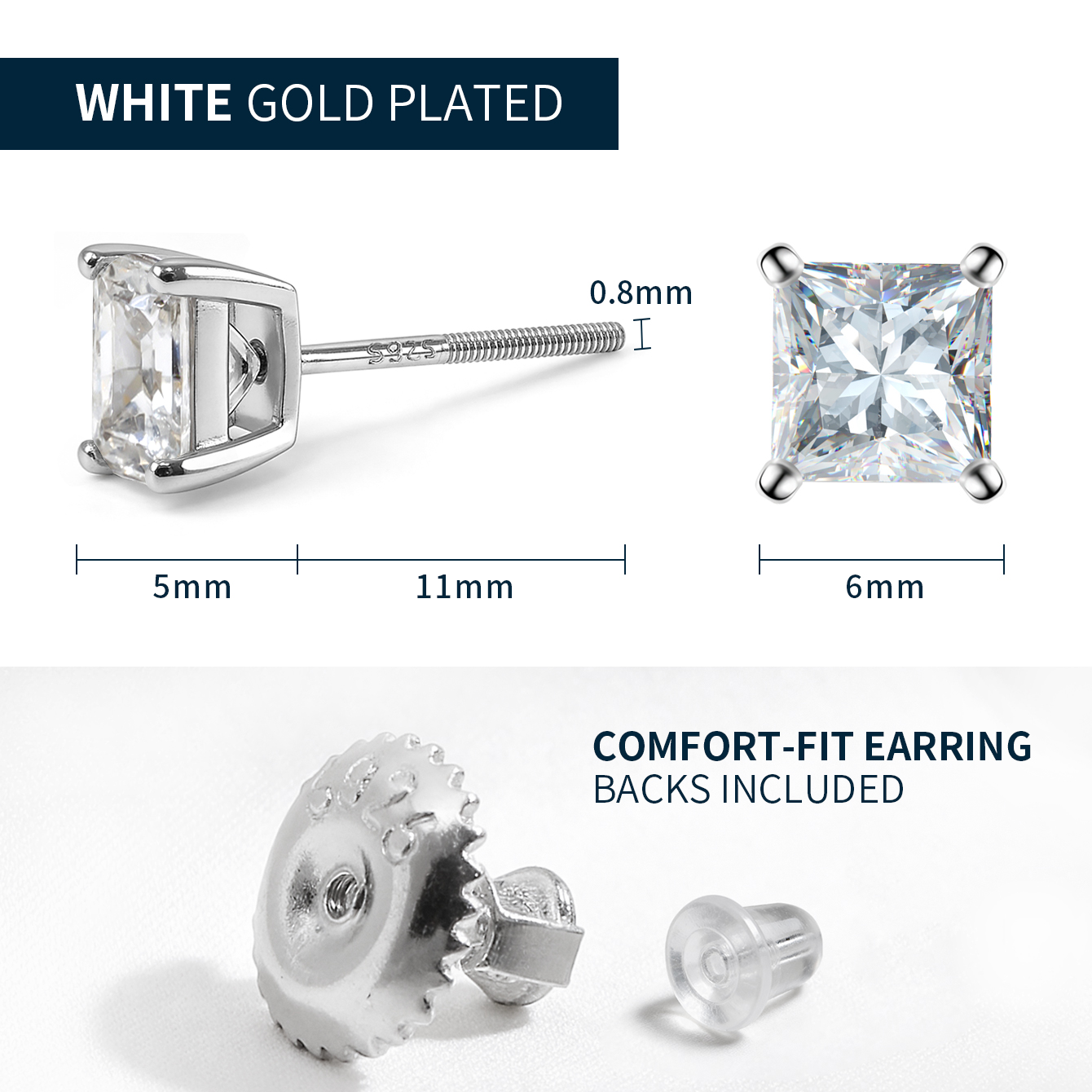 6mm Princess Cut Moissanite Stud Earrings