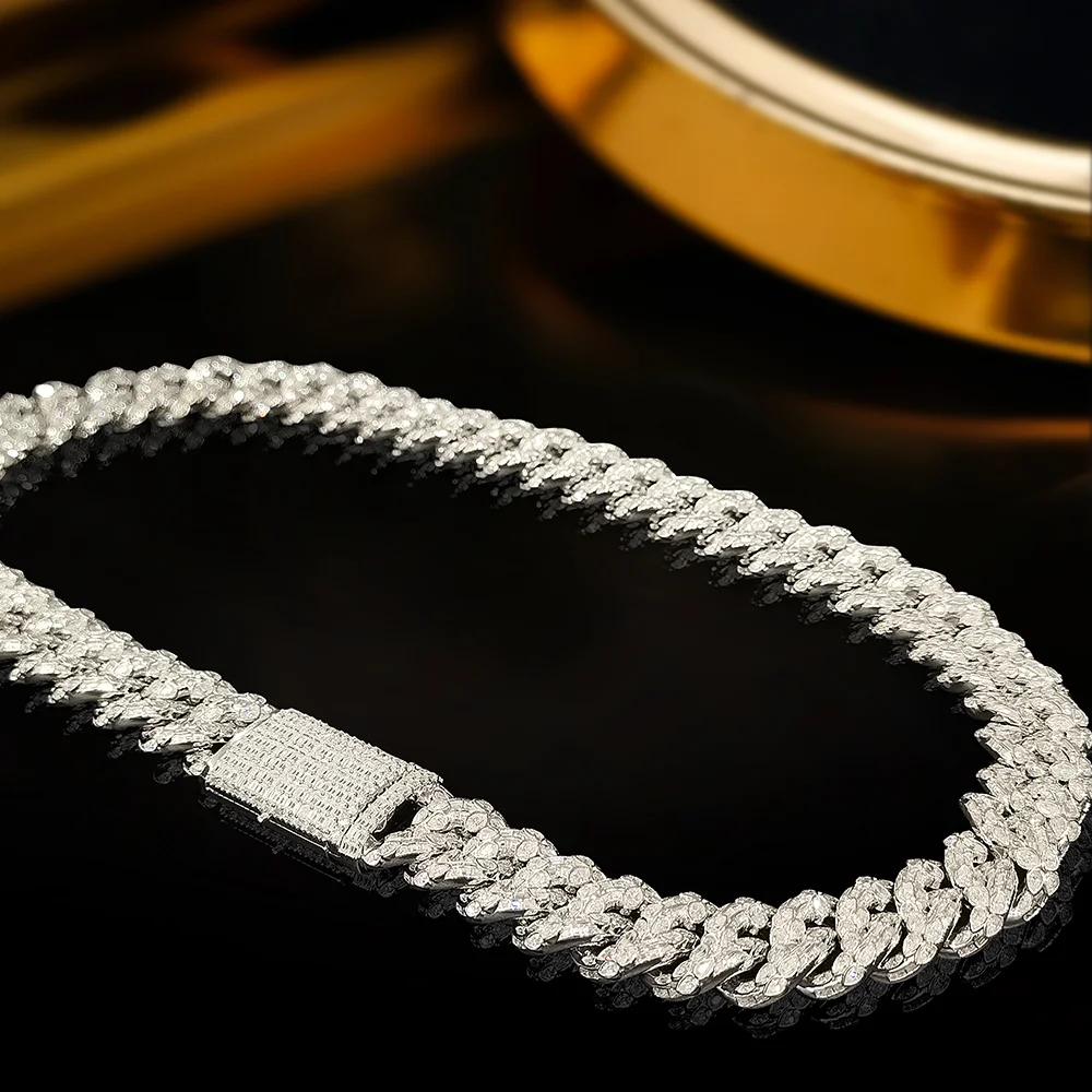 Custom Logo Moissanite Cuban Link Chain 925 Silver & 10K-20K Gold Options Custom Logo Moissanite Cuban Link Chain 925 Silver & 10K-20K Gold Options